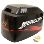 MERCURY BOAT OUTBOARD ENGINE COWLING COVER | 75 HP BLACK FIBERGLASS (CRACK)